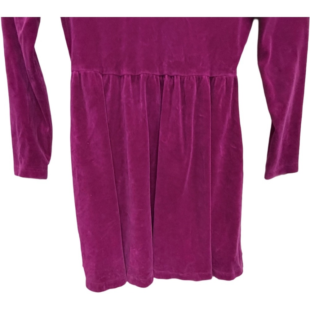 Hanna Andersson Velour Empire Waist Dress Girls 6-7 Magenta Berry Long Sleeve - Picture 3 of 7